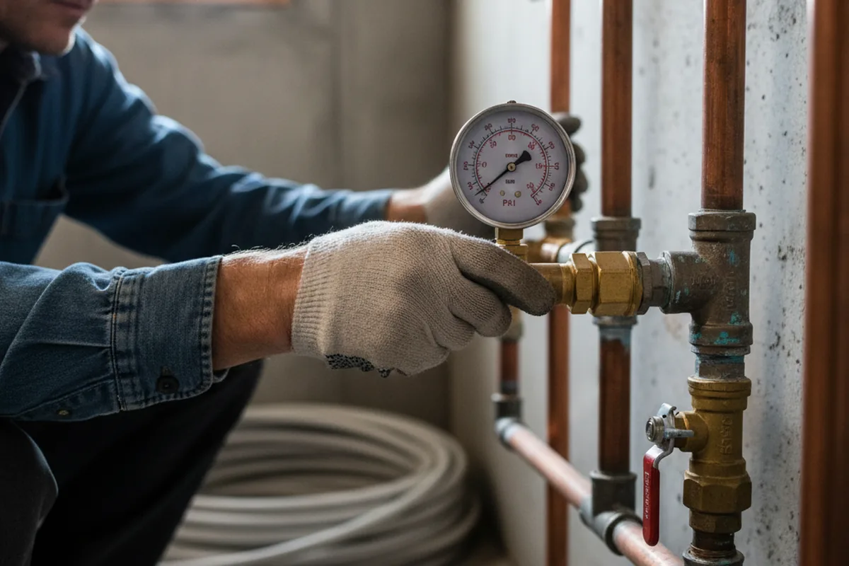 Pressure testing a repaired line during Water Line Repair in Robesonia